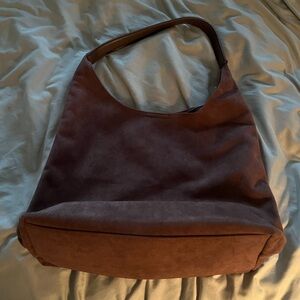 Elegant Brown Suede Shoulder Bag and makeup bag
